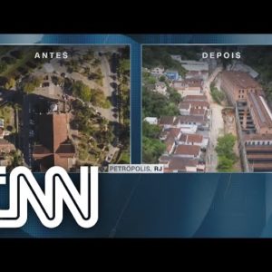 Imagens aéreas mostram o antes e depois de Petrópolis após as tempestades | AGORA CNN
